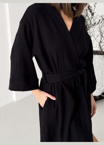 Халат женский длинный однотонный черный фактурный муслинт размер S/M, L/XL, 2XL/3XL Cosy (325881536)