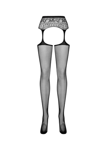 Сітчасті панчохи-стокінги з мереживним поясом Garter stockings S307 чорні XL/X Obsessive (282958992)