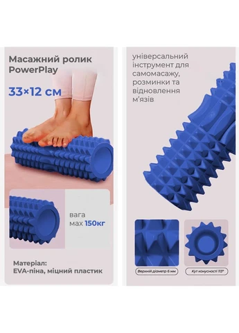 Оригинал! Масажний ролик (роллер) 4405 EVA Massage Roller Синій (33x12см.) PowerPlay (397585798)