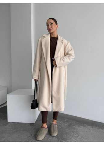 Кремове демісезонне Жіноче кашемірове пальто на запах з поясом MonCher