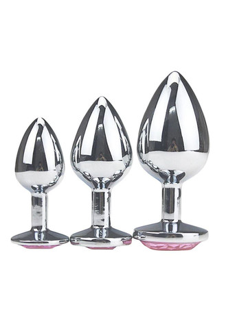 Набор металлических анальных пробок с фиолетовым камнем S M L No Brand (340914642)