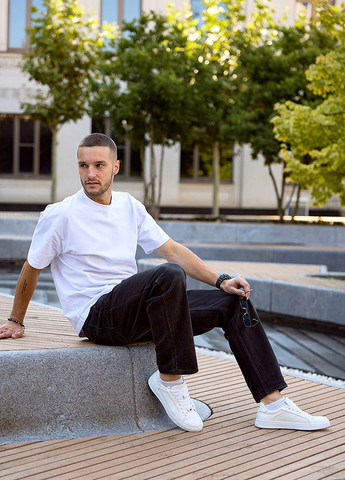 Белые базовые кеды мужские из натуральной кожи белого цвета 35553 Fashion