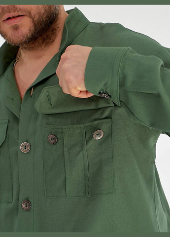 Оливковый демисезонный мужской костюм с рубашкой, брючный No Brand