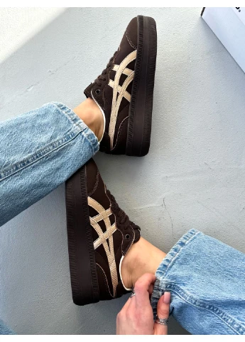 Кроссовки женские Asics Onitsuka Tiger Tokuten Brown Gold Platform | Асикс Онитсука Тайгер коричневые демисезоны (380008318)