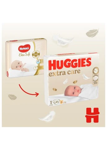 Підгузки Extra Care Розмір 1 (2-5 кг) 84 шт (5029053578057) Huggies Extra Care Розмір 1 (2-5 кг) 84 шт (401756513)