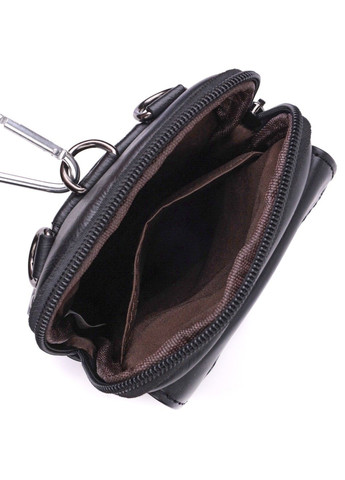 Вертикальная мужская сумка на пояс из натуральной кожи 22563 Черный Vintage (292849686)