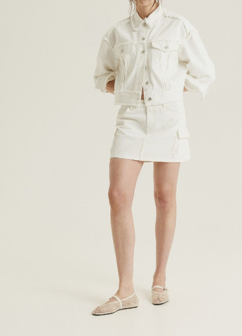 Молочная джинсовая однотонная юбка H&M