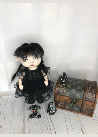 Авторська текстильна лялька для дівчаток ручної роботи інтер`єрна Wednesday Addams Венздей 24см No Brand (337348965)