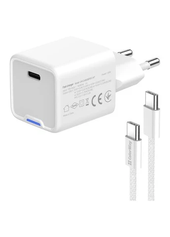 Зарядний пристрій 0) cable Type-C (CW-CHS053PDC-WT) Colorway GaN Mini 30W PD Port PPS USB (Type-C PD + USB QC4. (369880428)