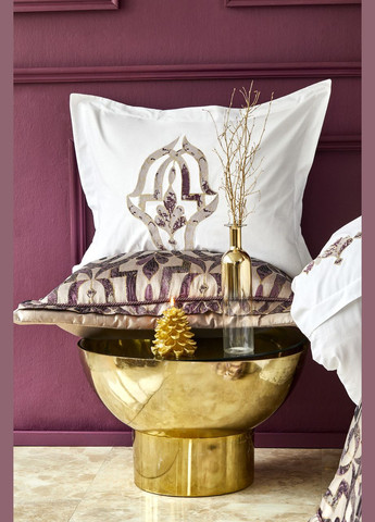 Набір постільна білизна з покривалом + плед Morocco purple-gold 2019-2 золотий євро Karaca Home (288045282)