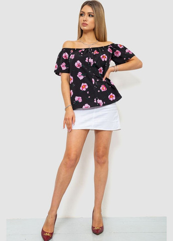 Комбинированная демисезонная блуза с цветочным принтом, цвет черно-сиреневый, Ager