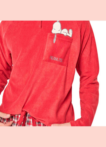 Пижама мужская футболка с длинным рукавом и брюки Красный в клетку с принтом Snoopy 2-2001 Gisela (305836184)