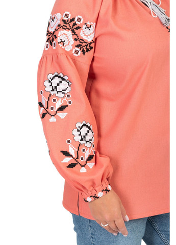 Теракотова жіноча блузка вишиванка троянди (теракотовий) Golfstream пряма льон (338881489)