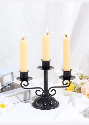 Підсвічник в класичному стилі на 3 свічки чорного кольору No Brand (278076205)