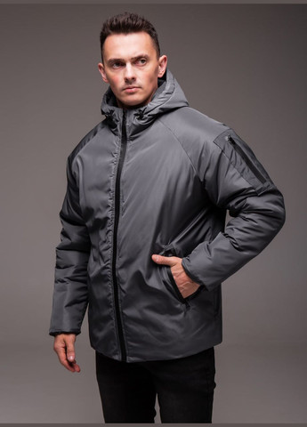 Сіра зимня коротка зимова куртка з капюшоном Vakko