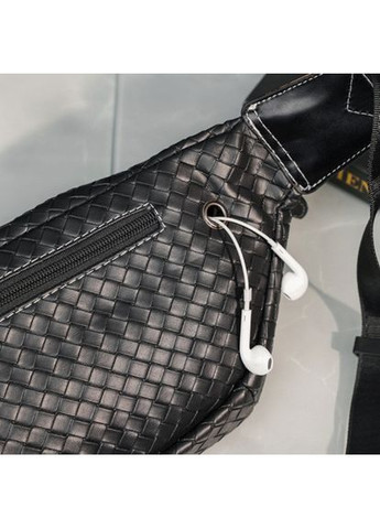 Мужская сумка бананка плетеная черная экокожа с молнией ProDobro (363221096)