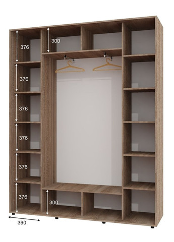 Шкаф-купе трехдверный 200*45*220 Дуб Сонома трюфель 2 Зеркала с пескоструйным рисунком/Зеркало ШК-05 Алекса (360460741)