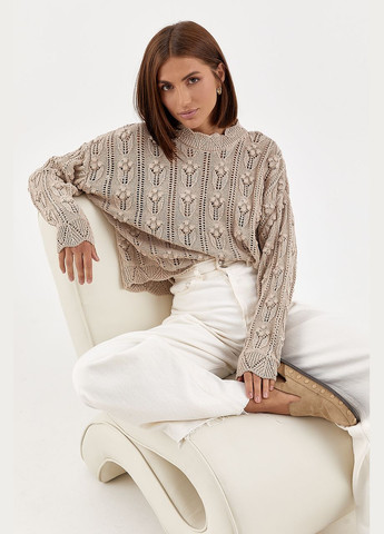 Кавовий демісезонний жіночий светр з ажурної в'язки Lurex