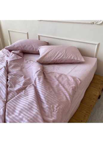 Постельное белье с резинкой Пудра страйп + однотонный сатин PREMIUM Полуторный размер, наволочки 70/70 No Brand (364219411)