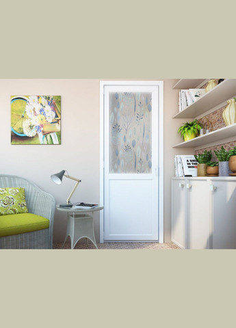 Матовая пленка на окна и зеркала Синие листочки самоклейка на стекло 1 метр погонный Zatarga (324218725)