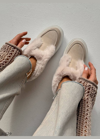 No Brand Лоферы женские с мехом натуральная бежевая замша (1503) лоферы бежевый з натуральная замша, — зима (313293393)