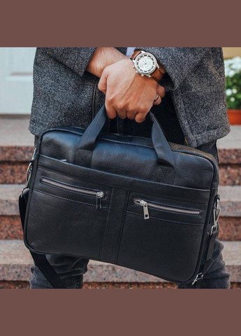 Шкіряна чоловіча сумка для ноутбука та документів чорна 39x28x8, портфель для паперів, чорний Tiding Bag (346532602)