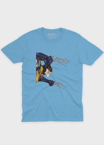 Голубая демисезонная футболка для мальчика с принтом супергероя - росомаха (ts001-1-lbl-006-021-003-b) Modno