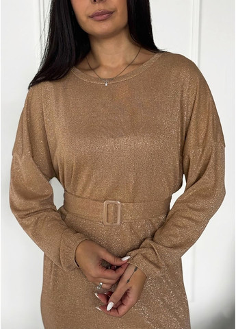 Бежевое праздничный, повседневный, джинсовое, вечернее, деловое, кэжуал праздничное платье с люрексом "shine" INNOE меланжевое