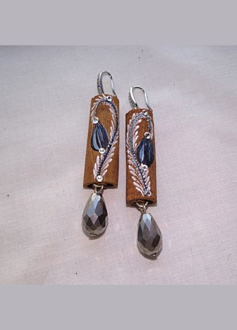 Серьги ручной работы из дерева корицы "Гематитовые капли" No Brand (349843151)