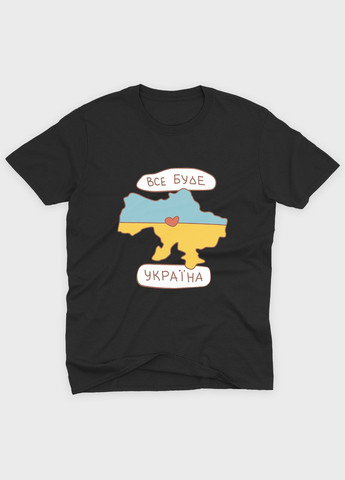 Чорна літня жіноча футболка з патріотичним принтом все буде україна (ts001-5-bl-005-1-134-f) Modno