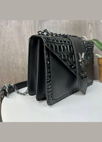 Женская мини сумочка клатч лаковая рептилия с магнитом, цепочка, черная (sku_1617) No Brand (330576168)