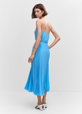 Голубое платье голубое меди на бретелях плиссе платье Mango