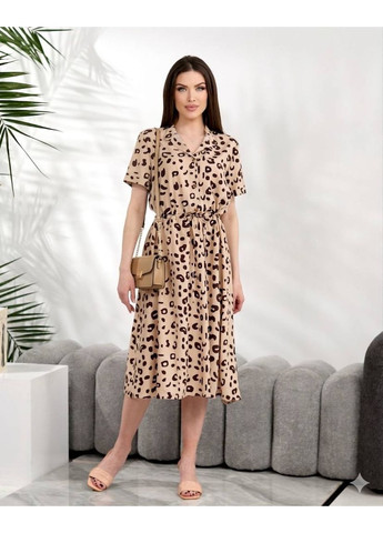 Бежева сукня міді з акцентом на талію Fashion