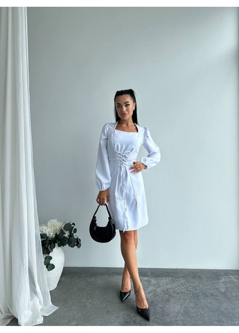 Белое коктейльное элегантное платье из креп-костюмки – женственность, стиль и безупречная посадка (замеры в описании) DK/DL Мода без кордонів однотонное