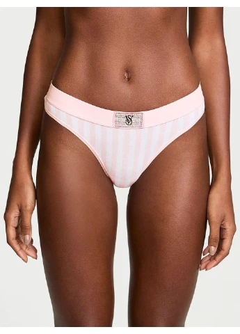 Трусики-стринги женские хлопковые с логотипом Logo Cotton Shine Patch Thong Panty розовые L Victoria's Secret (316659437)