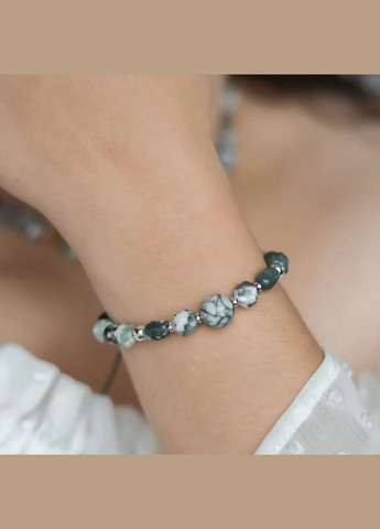 Браслет на затяжці натуральний Моховий Агат різних форм фур-ра гіп-сплав колір срібло d-10-6мм+- L-17-26см No Brand Браслет (316091286)