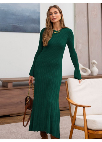 Изумрудное длинное вязаное платье цвета бутылка Dressa однотонное