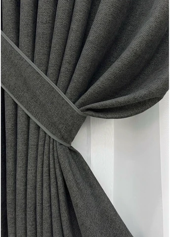 Комплект готових штор Льон Grand Linen № 2028ш Графітовий 150х300см 2 шт (33-1027) VR-Textil (391260584)