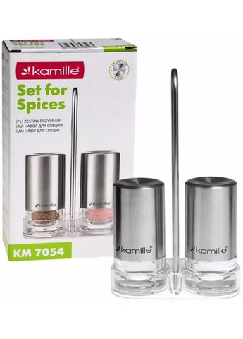 Набор для специй 2х40мл стеклянные солонка и перечница на подставке из нержавеющей стали Kamille (368990273)