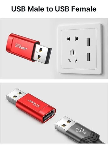 Адаптер USB A to USB A Data Blocker, 2.4A, red Jsaux (401052227)