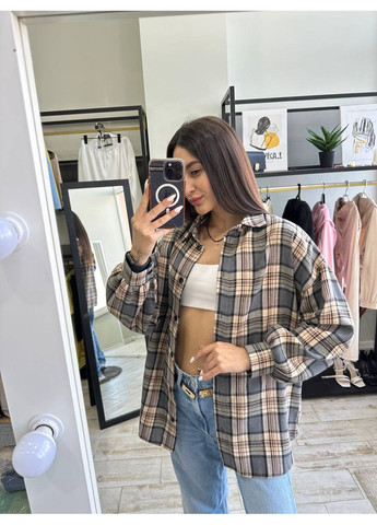 Бежевая повседневный рубашка в клетку Гермес с длинным рукавом