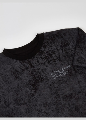 Чорний літній дитячий літній костюм з чорним мармуровим принтом: футболка оверсайз + шорти KRAKO