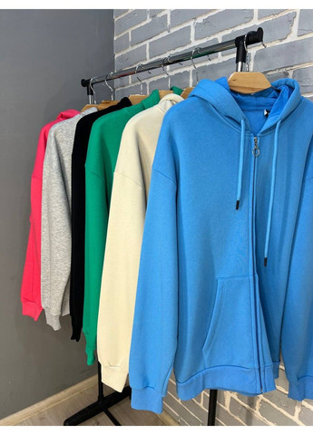 Зелений худі жіноче 482 світшот подовжений на блискавці капюшон базовий оверсайз фліс утеплений Quzen (303283173)