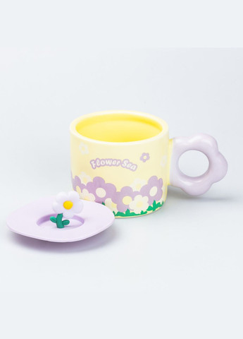 Чашка з кришкою 300 мл керамічна "Квітка" Жовта TS Kitchen (326066673)