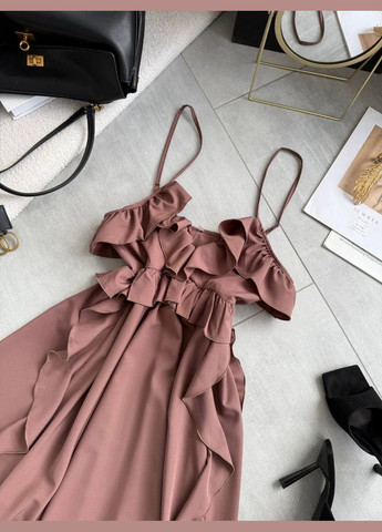 Коричневое повседневный, праздничный женское платье с воланами Avanti однотонное