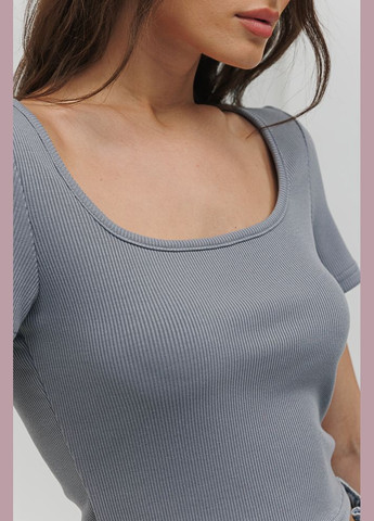 Серая летняя укороченная женская футболка в рубчик Arjen