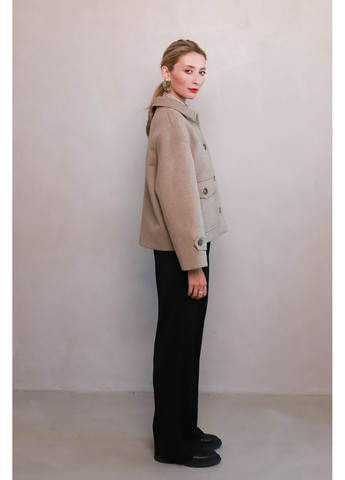 Серое Шерстяное укороченное пальто с накладными карманами серо-бежевого цвета Куинси Dolcedonna