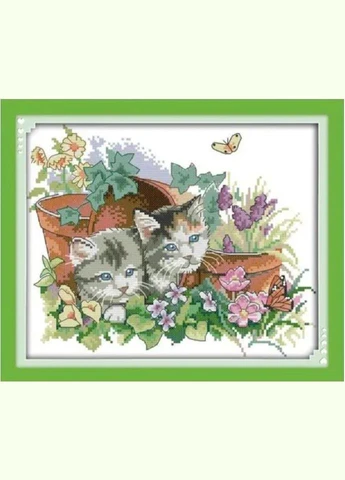 Набор для вышивания по нанесённой на канву схеме "Four seasons cats 2 Summer". AIDA 14CT printed 31*26 см Joy Sunday (313614485)