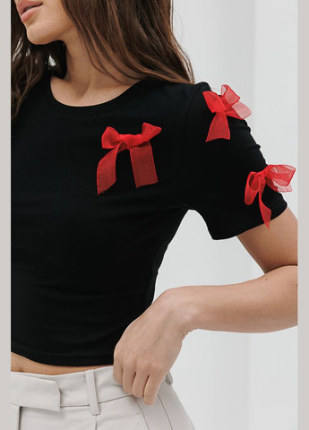 Черная летняя укороченная женская футболка Arjen