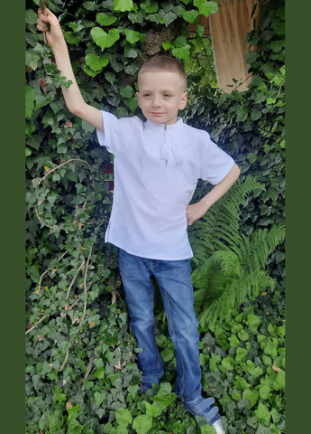 Белая вышиванка для мальчика vishivano4ka узор цветочный полиэстер, байка (316628979)